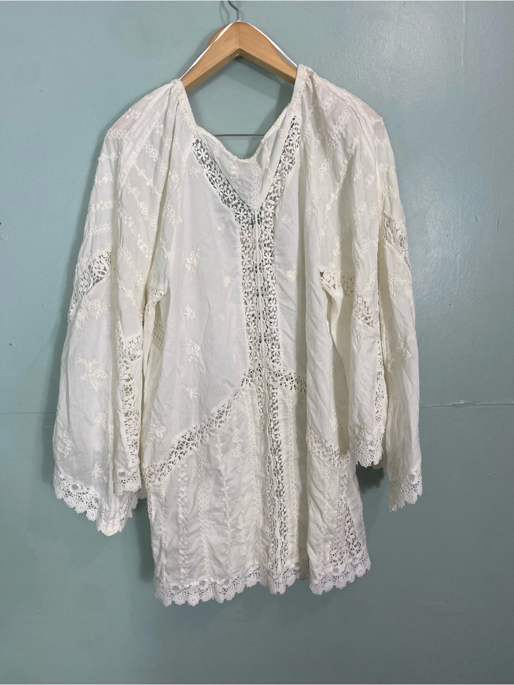 Free People Wildflower Muse Embroidered Lace Mini Dress Ivory Large - Picture 6 of 7